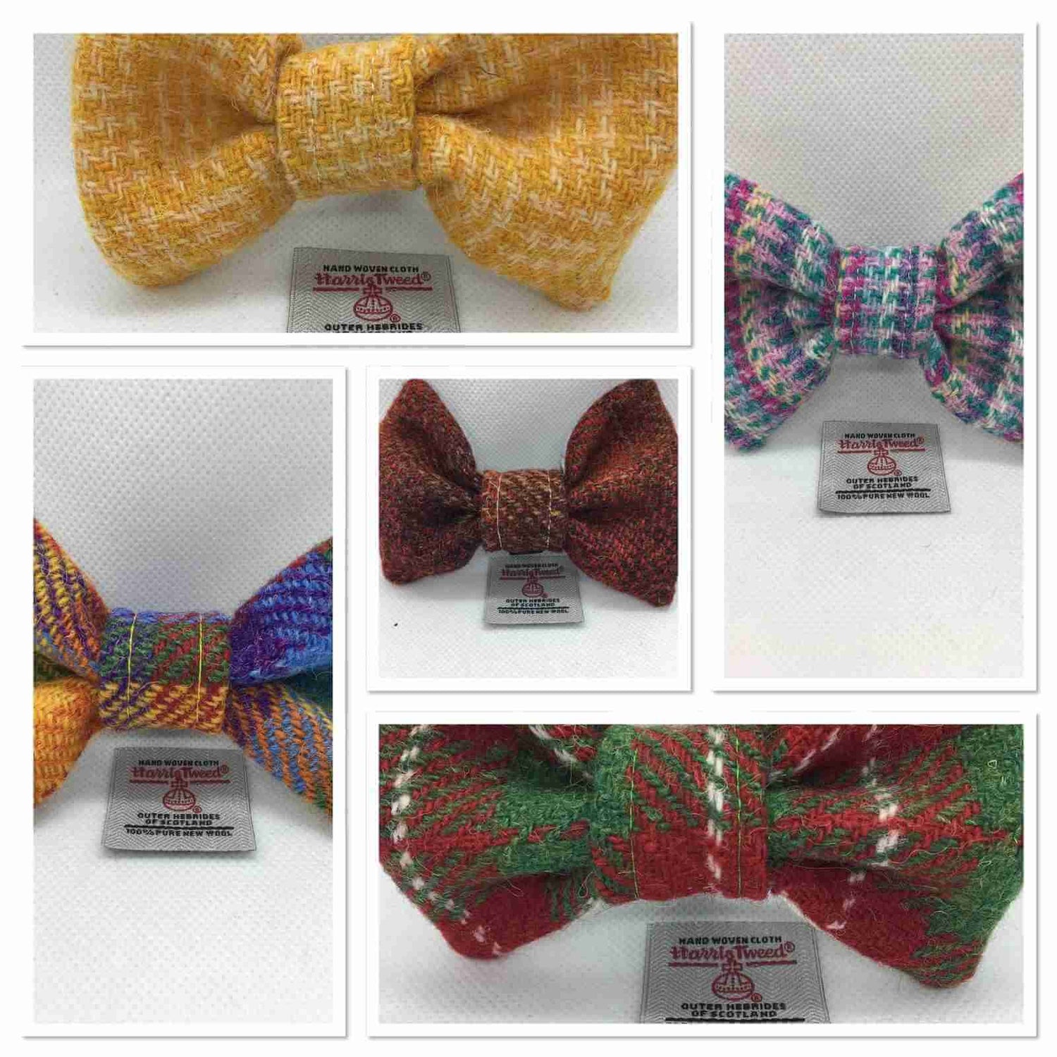 Sellection of medium Harris Tweed dog bow ties