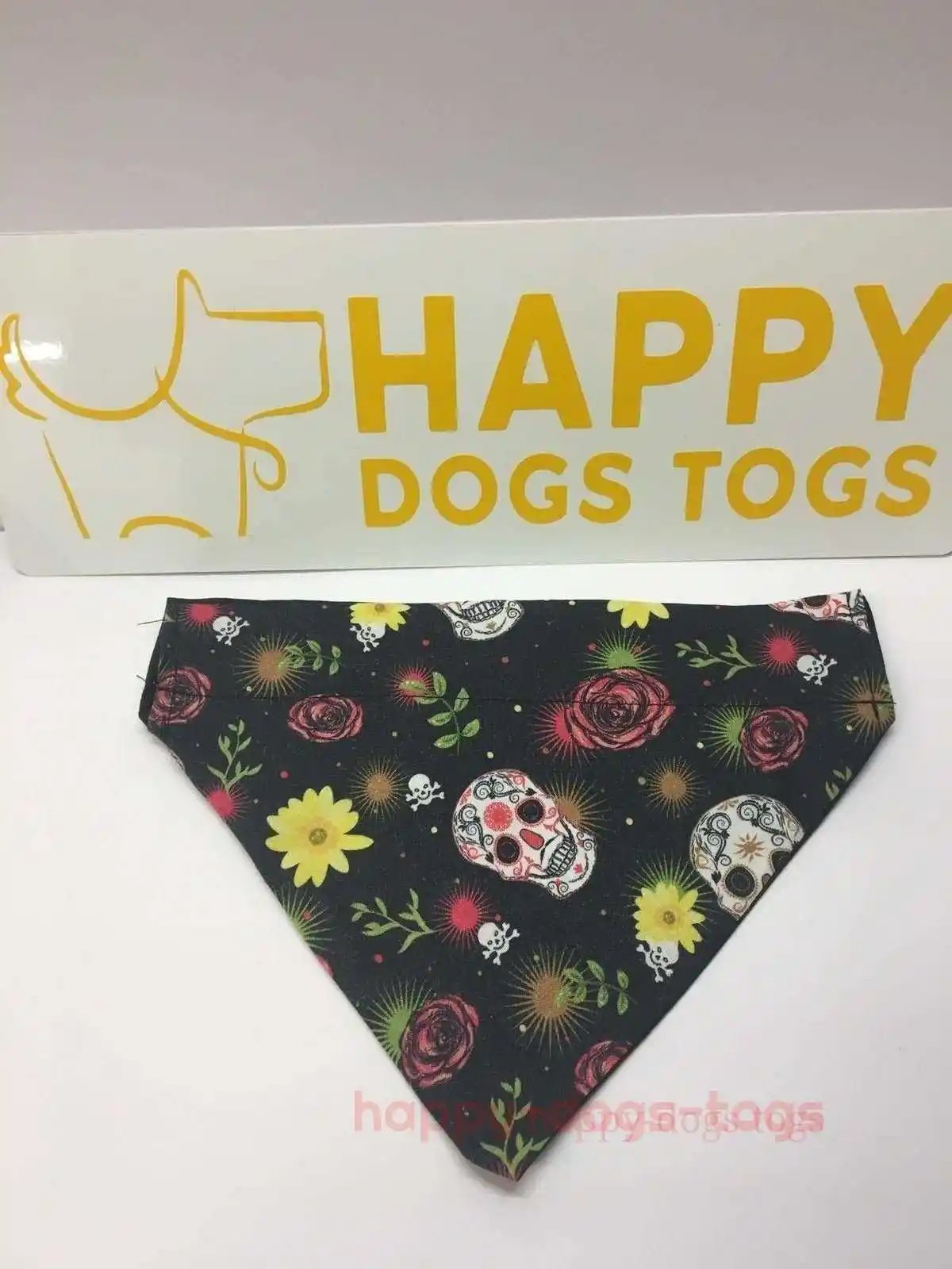 Black Dog bandana with candy sculls and flowers