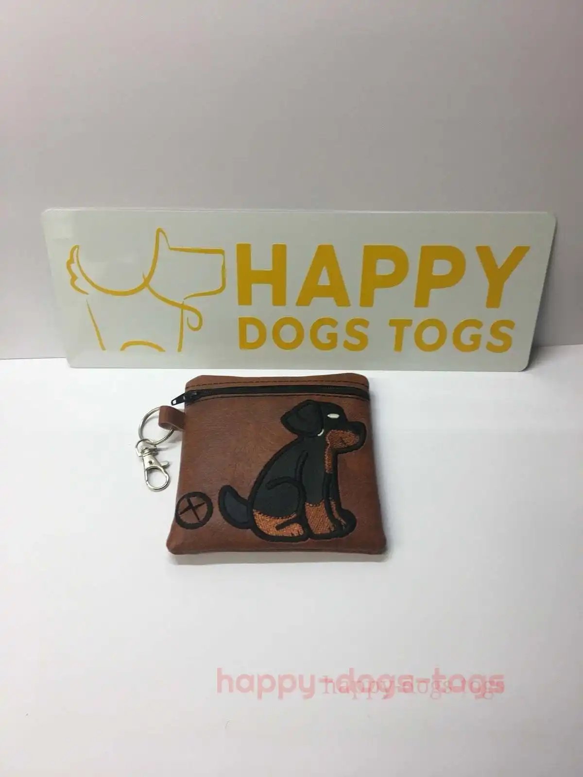 Brown Rottweiler sitting embroidered Dog poo bag dispenser