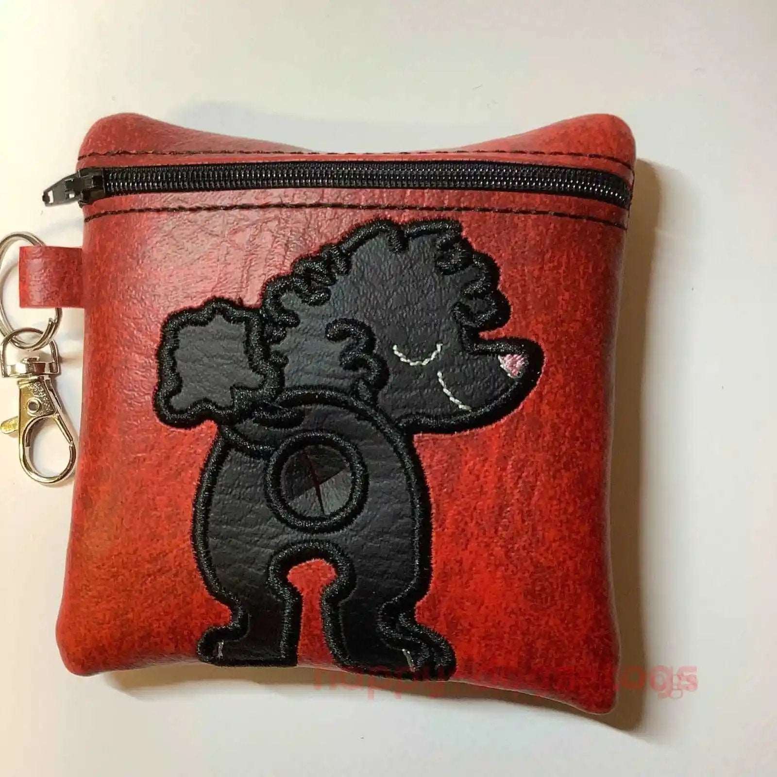 Black Poodle on Red Embroidered poo bag dispenser - happy-dogs-togs