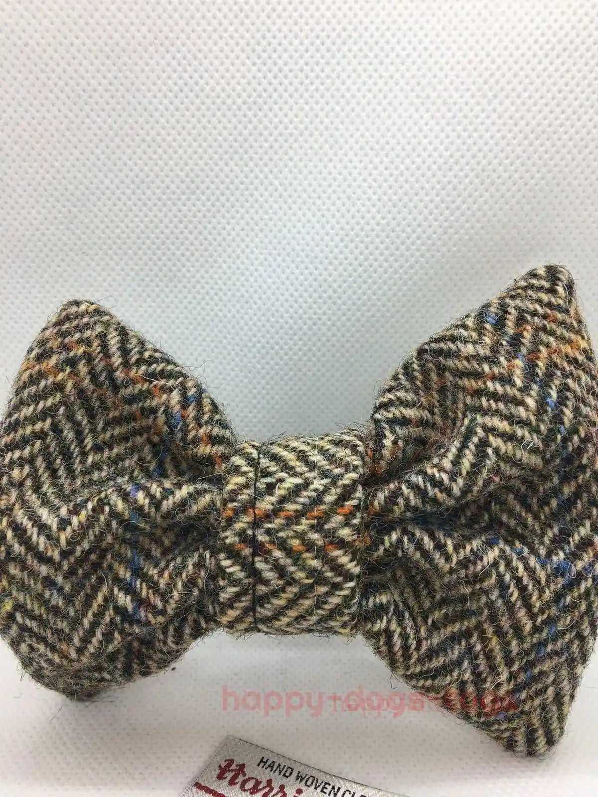 Brown and Fawn Herringbone Harris Tweed Dog Bow Tie,