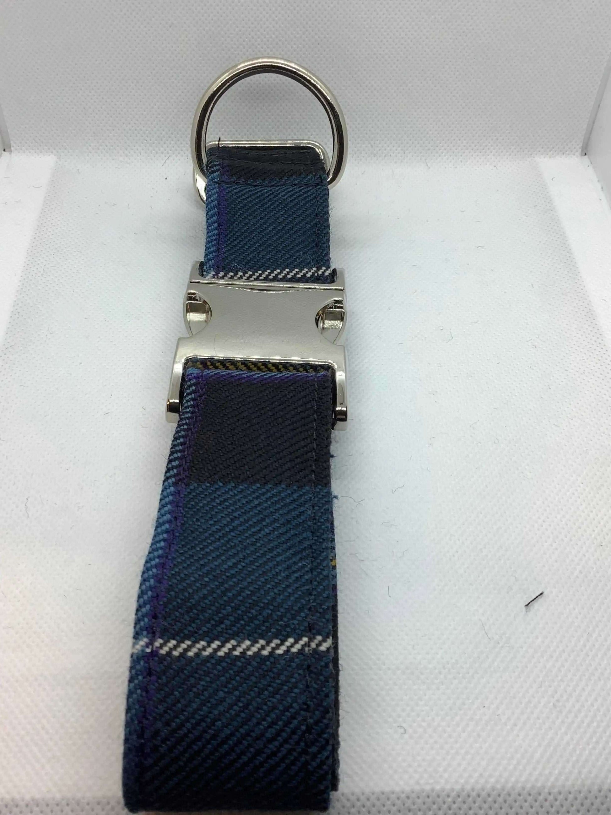 Extra Large Blue and Navy Tartan Dog Collar - happy-dogs-togs