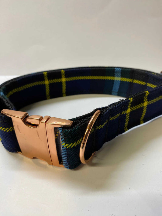 Extra  Large Scottish Tartan Dog Collar  Blue and Yellow Tartan - happy-dogs-togs