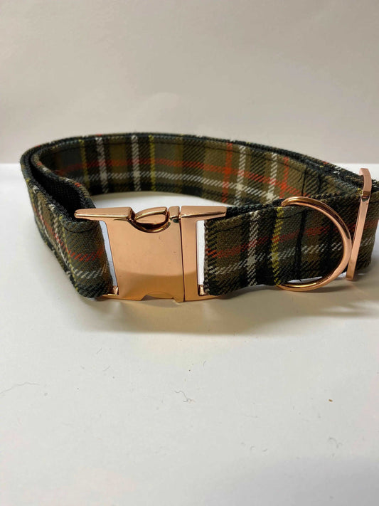 Extra Large Tartan Dog Collar Brown Check Tartan - happy-dogs-togs