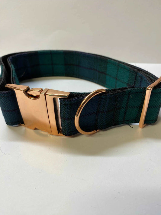 Extra Large Tartan Dog Collar Green and Black Tartan - happy-dogs-togs