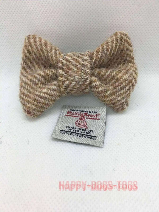 Small Harris Tweed Dog Dickie Bow in Fawn and Cream diagonal stripe