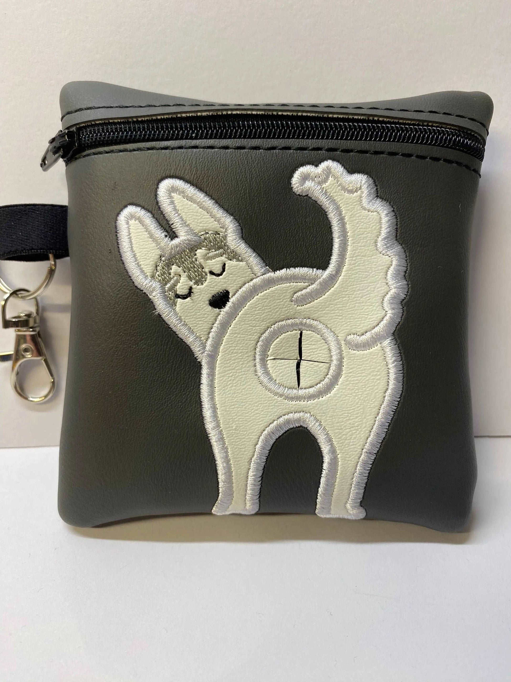 Grey Embroidered  White Husky Dog poo bag dispenser - happy-dogs-togs