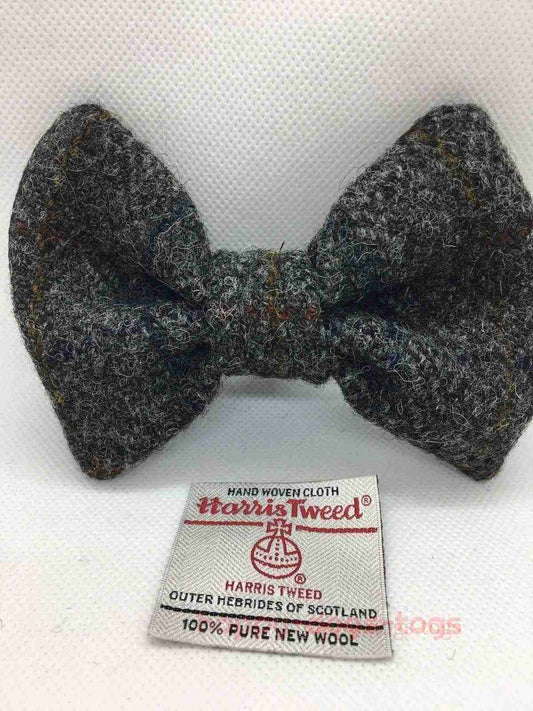 Grey with Brown overcheck Harris Tweed Dog Bow Tie,