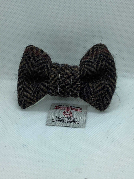 Harris Tweed Dog Bow Tie in Brown and Black Herringbone - happy-dogs-togs