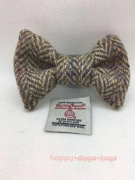 Harris Tweed Dog Dickie Bow Small size in Tan and Fawn Herringbone - happy-dogs-togs