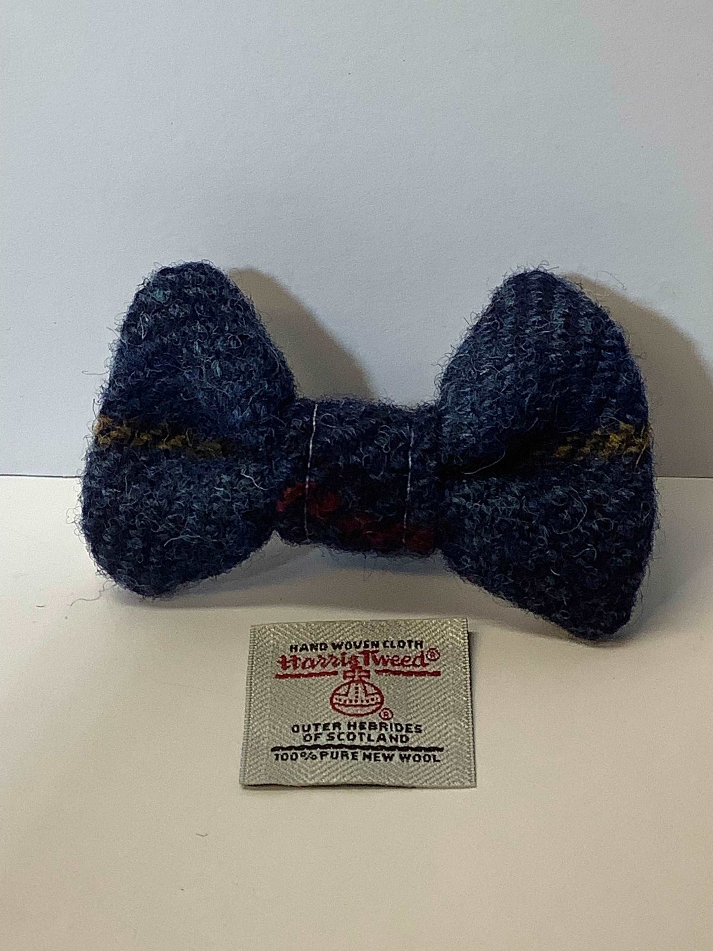 Harris Tweed Small Dog Dickie Bow in Blue with Gold Stripe - happy-dogs-togs