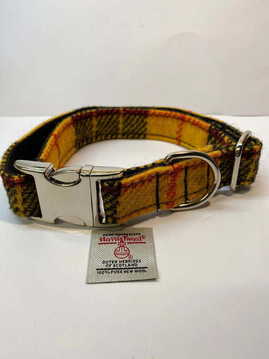 Large Yellow ,Black and Red Check Harris tweed  dog collar
