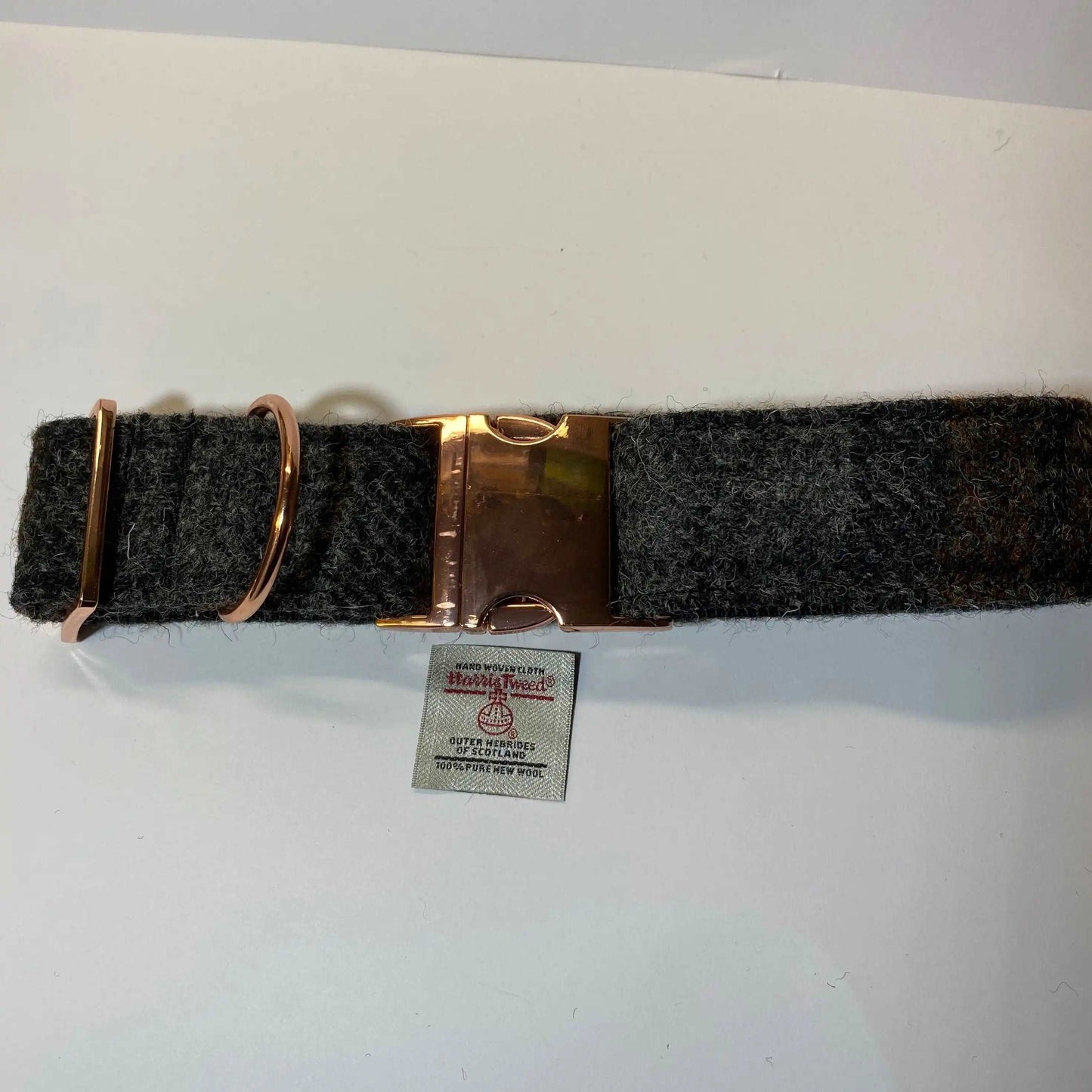 Extra Large Harris Tweed Dog Collar Grey and Brown Check