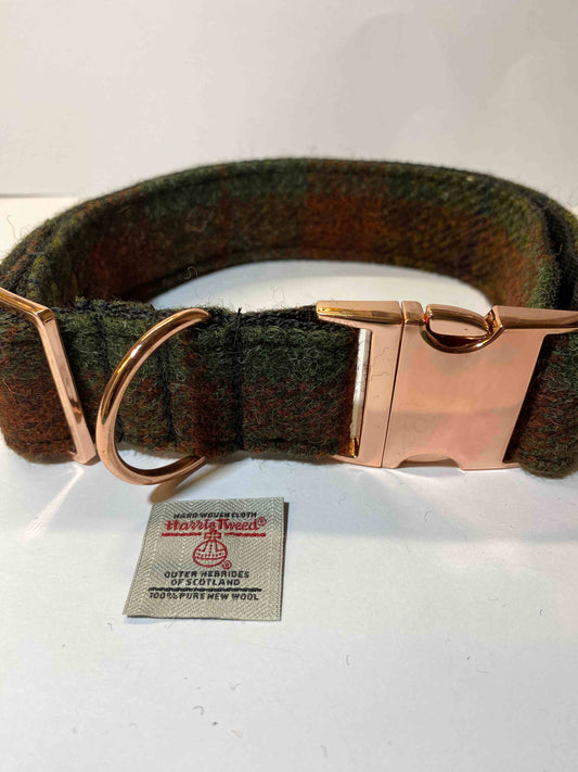 Extra large Harris Tweed Dog Collar Shades of the Forrest Check 