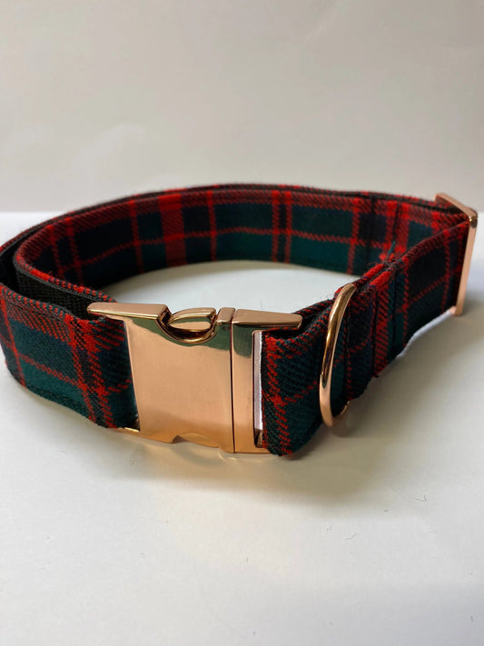 Extra Large Dog Collar Green with Red Check Tartan