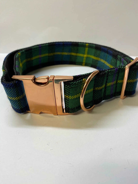 Extra Large Dog Collar Green, Black and Yellow Tartan