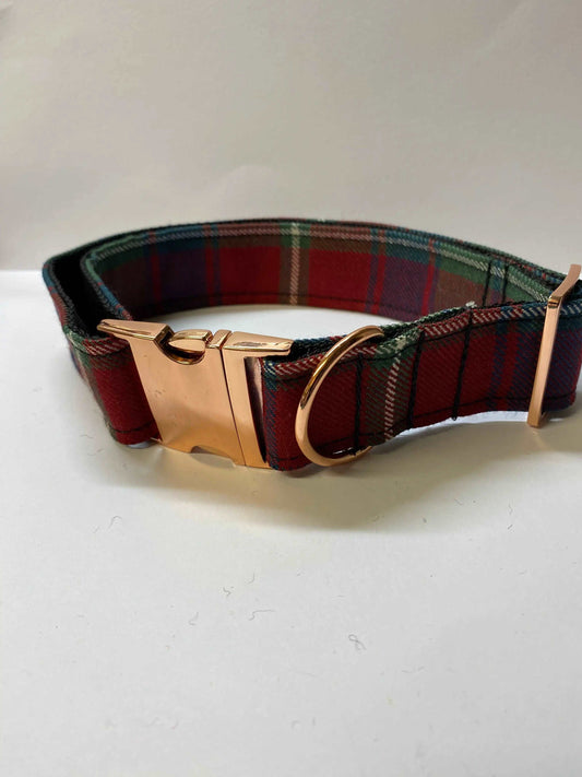 EXTRA LARGE TARTAN DOG COLLAR in  RED, BLUE, GREEN TARTAN