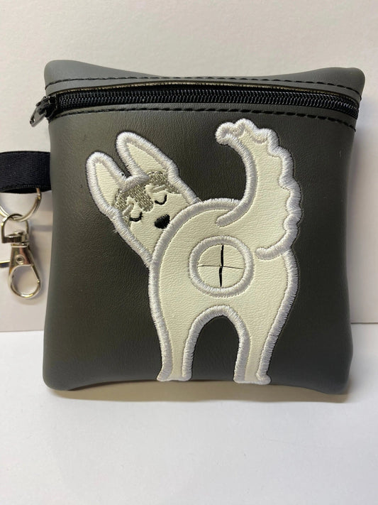 Embroidered Dog poo bag dispenser, Grey Bag with white Husky