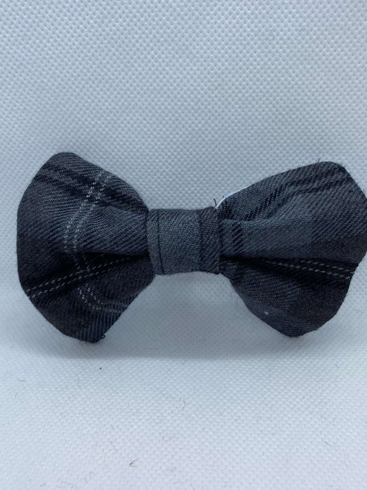 Grey tartan dog bow tie 
