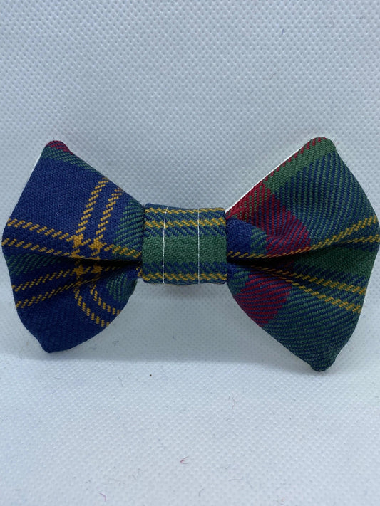 Blue , Green and Gold Tartan Dog Bow tie 