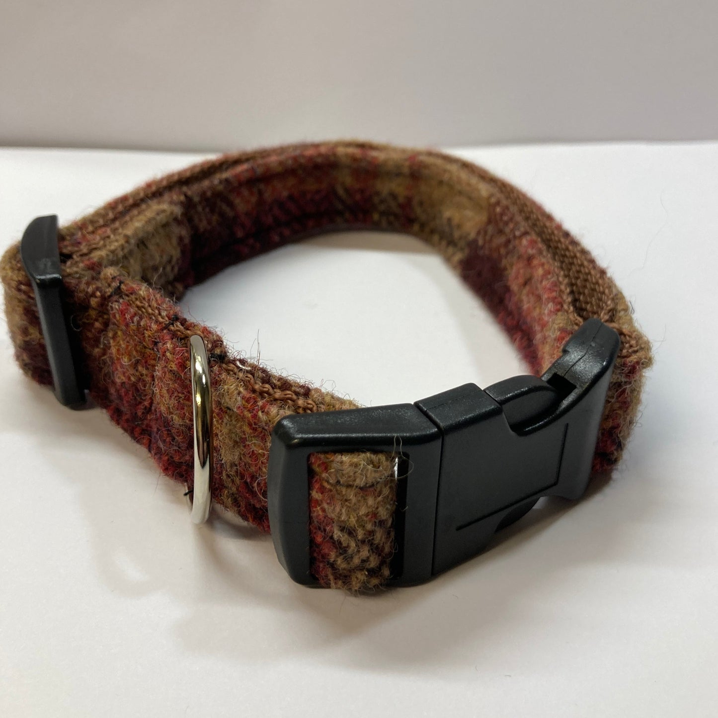 Harris Tweed Dog Collar Brown and Fawn check Front View