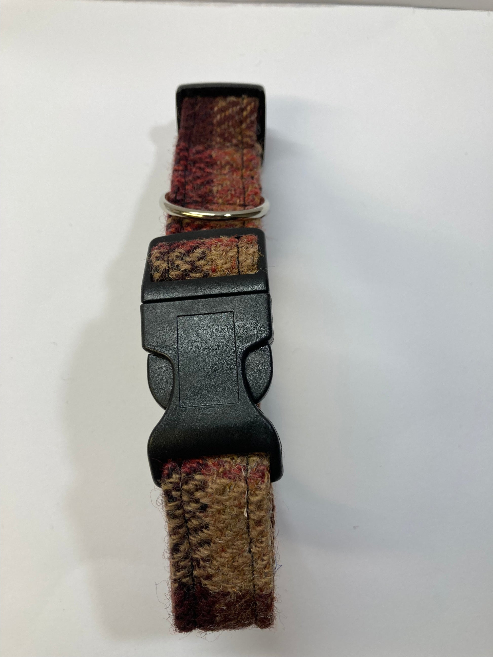 Harris Tweed Dog Collar Brown and Fawn check Top View 