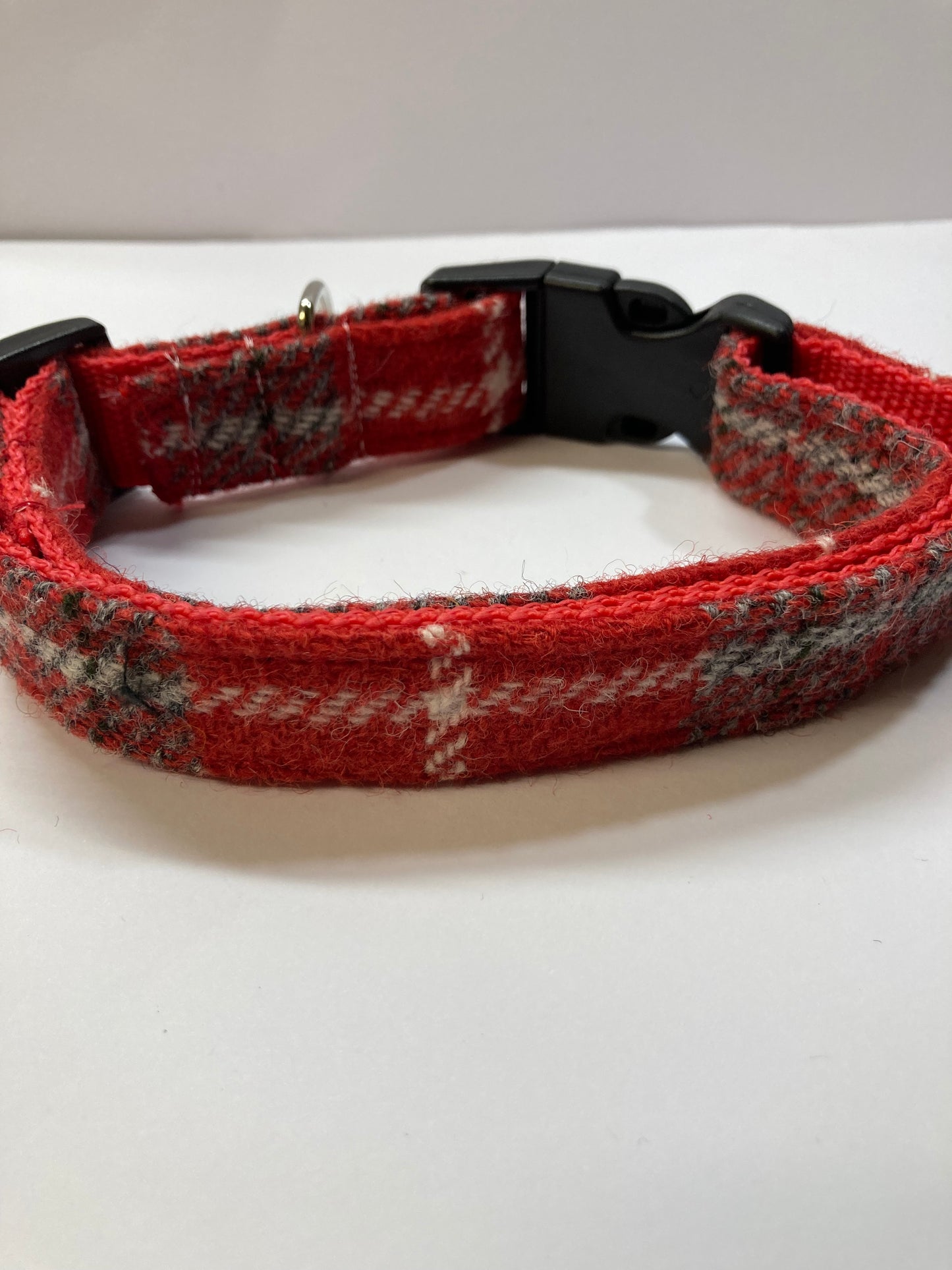 Harris Tweed Dog Collar Red check rear view