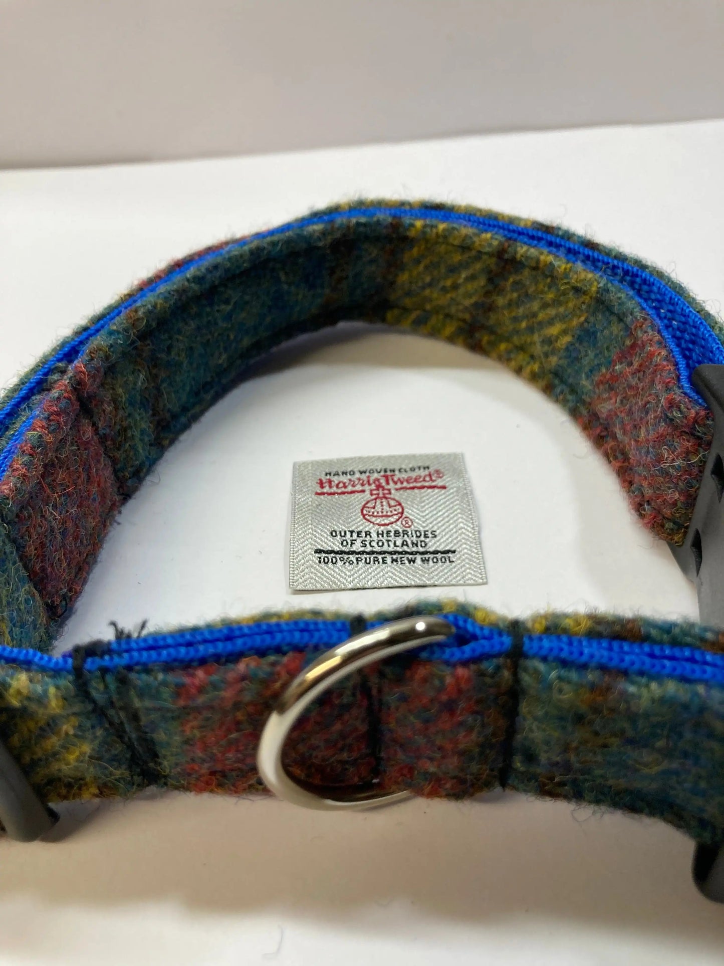 Harris Tweed Dog Collar Blue, Green ,Red check With Harris tweed label