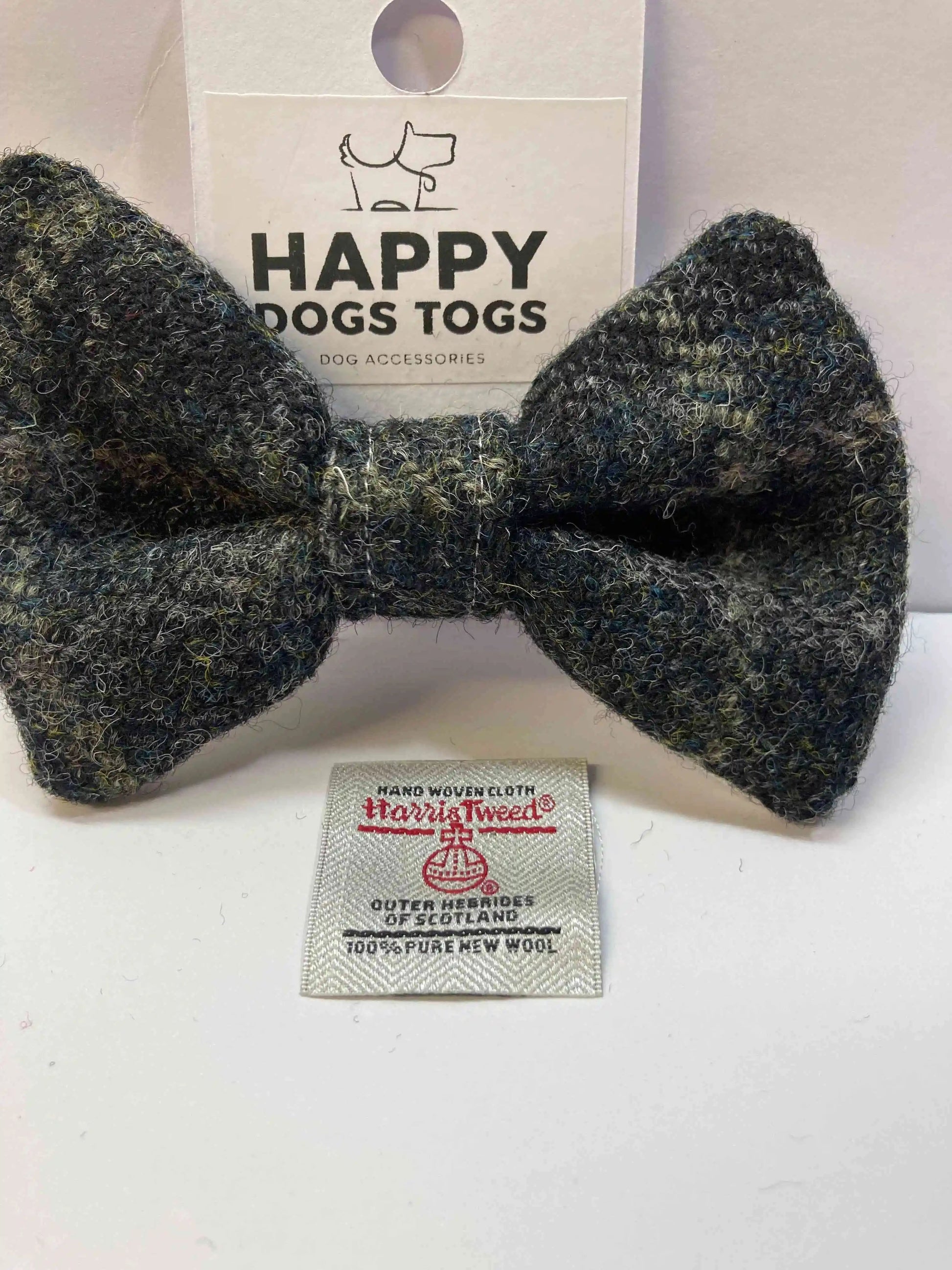 Dark Grey Check HARRIS TWEED Dog Bow Tie
