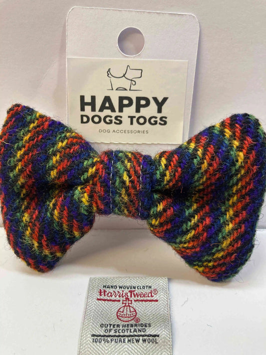Blue Red and Yellow Herringbone Harris Tweed Dog Bow Tie
