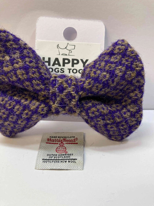 HARRIS TWEED Dog Bow Tie in Purple with Gold Pattern,