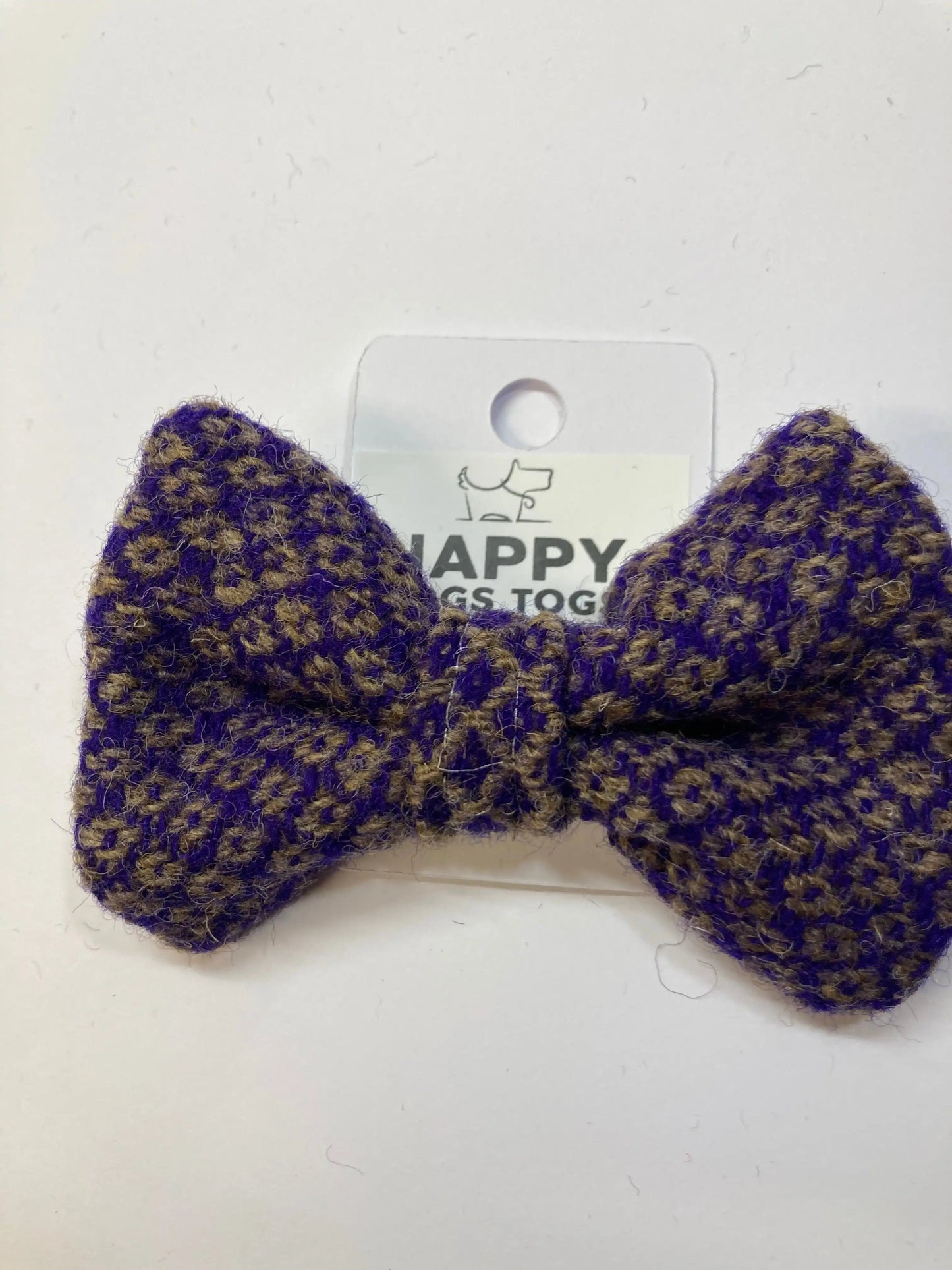 Purple with Gold Pattern HARRIS TWEED Dog Bow Tie,