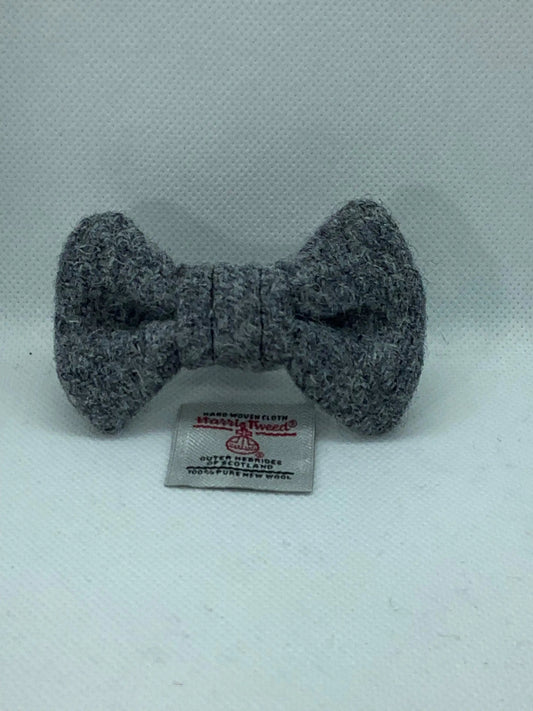Grey Harris Tweed small dog bow tie