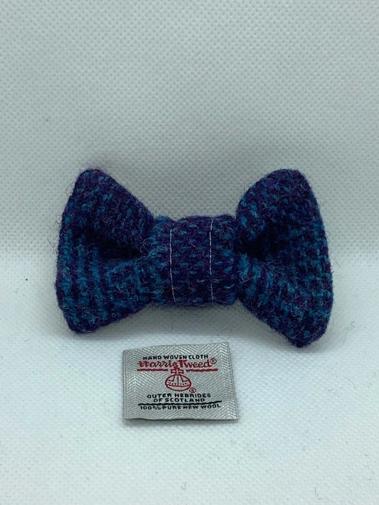 Harris Tweed dog bow tie Blue and purple