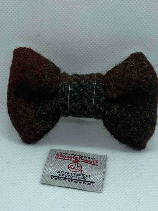  Harris Tweed Dog Bow Tie in Brown and Grey Check 