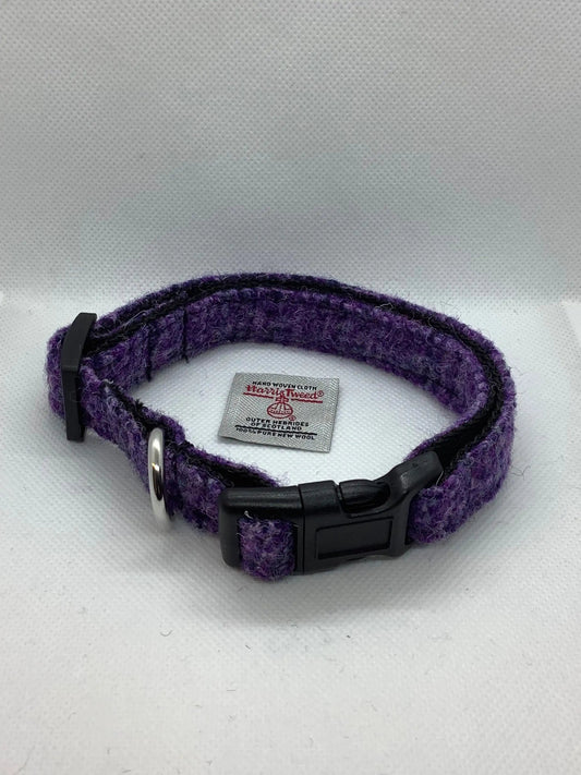 Purple Harris Tweed dog collar