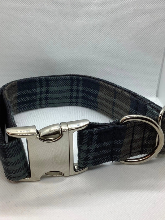 Extra large grey Tartan dog collar