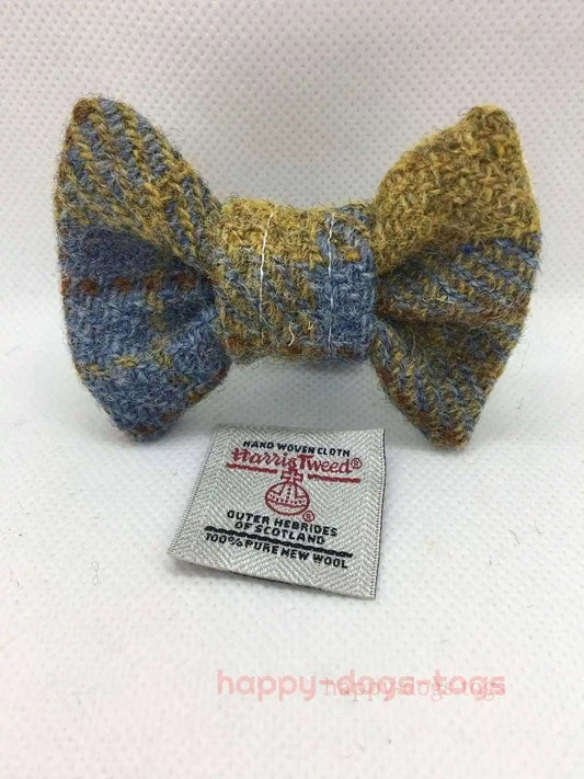 Khaki, Blue HARRIS TWEED Dog Bow Tie,