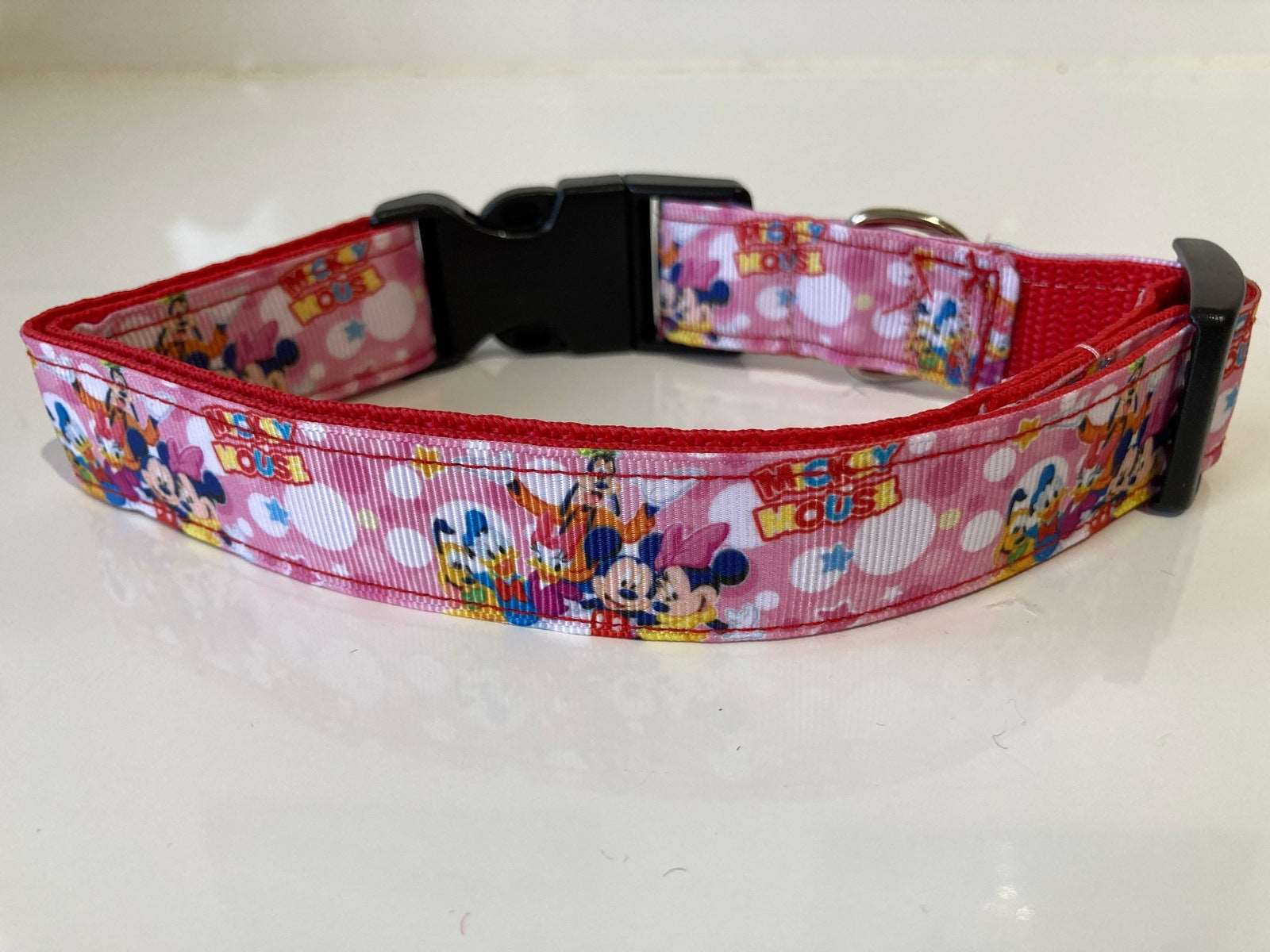 Large Dog Collar in Pink Mickie Mouse and Gang pattern - happy-dogs-togs