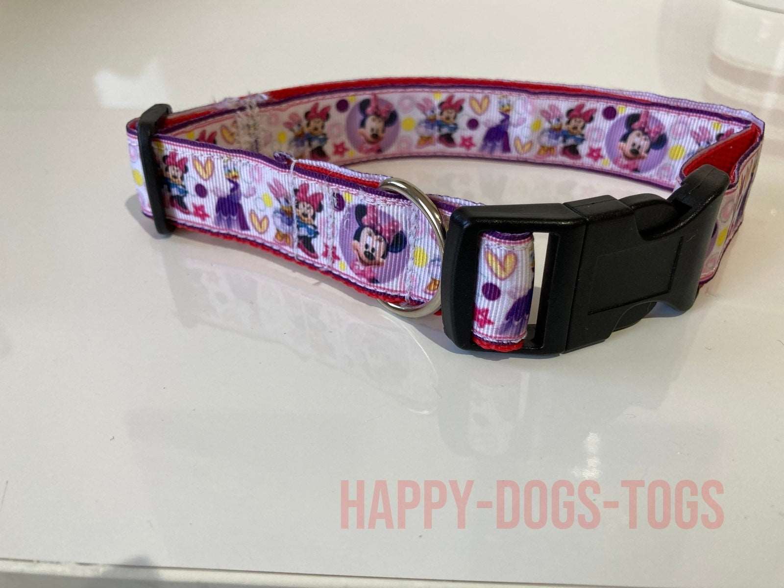 Large Dog collar in Lilac Minnie Mouse pattern - happy-dogs-togs