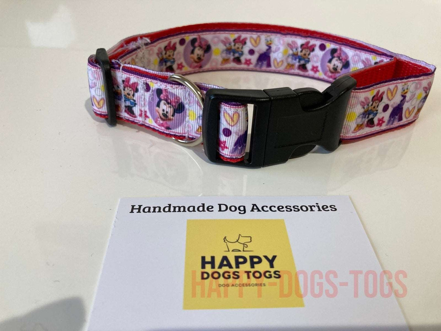 Large Dog collar in Lilac Minnie Mouse pattern - happy-dogs-togs