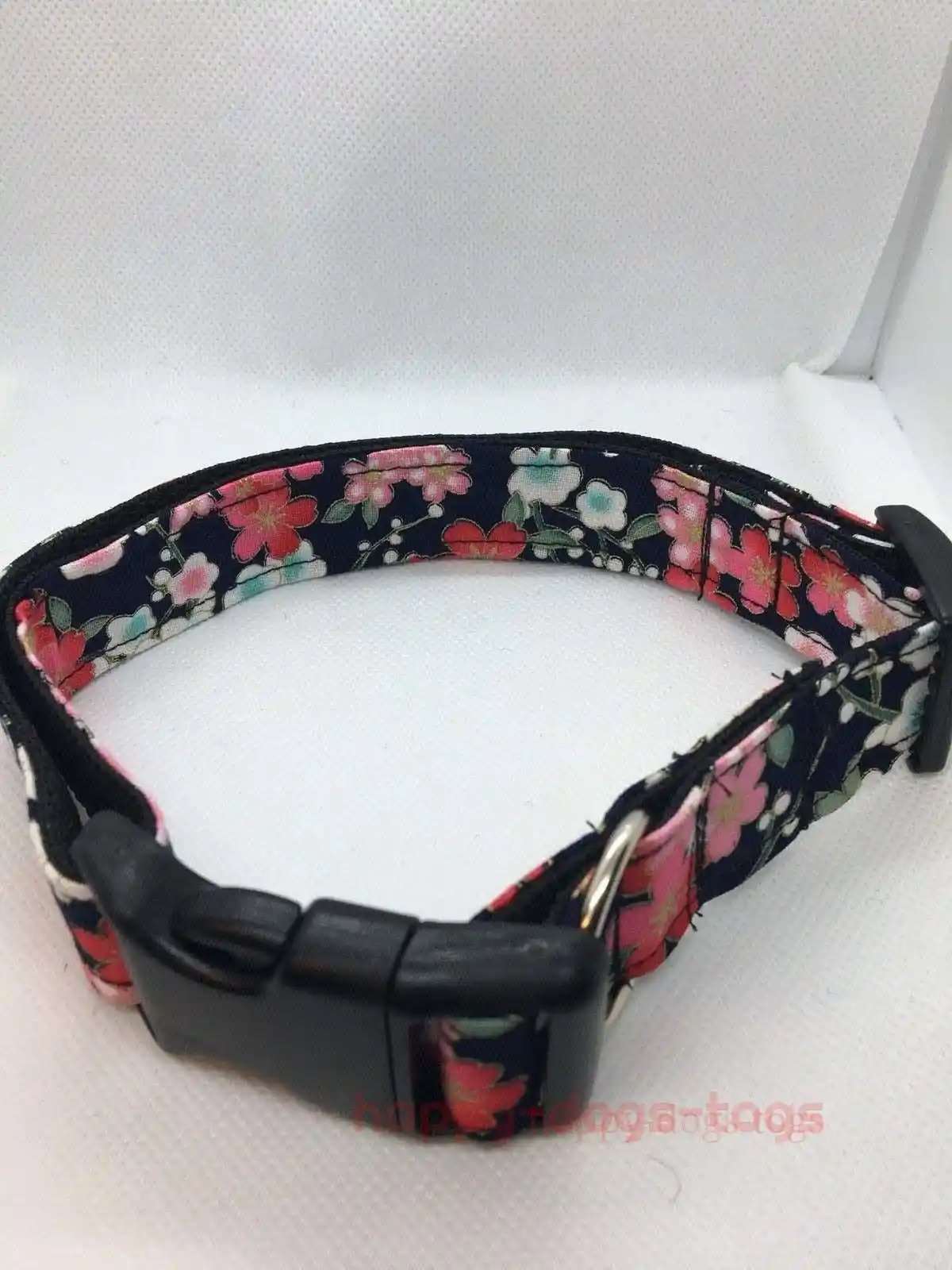 Large dog collar in Black Oriental design floral pattern - happy-dogs-togs