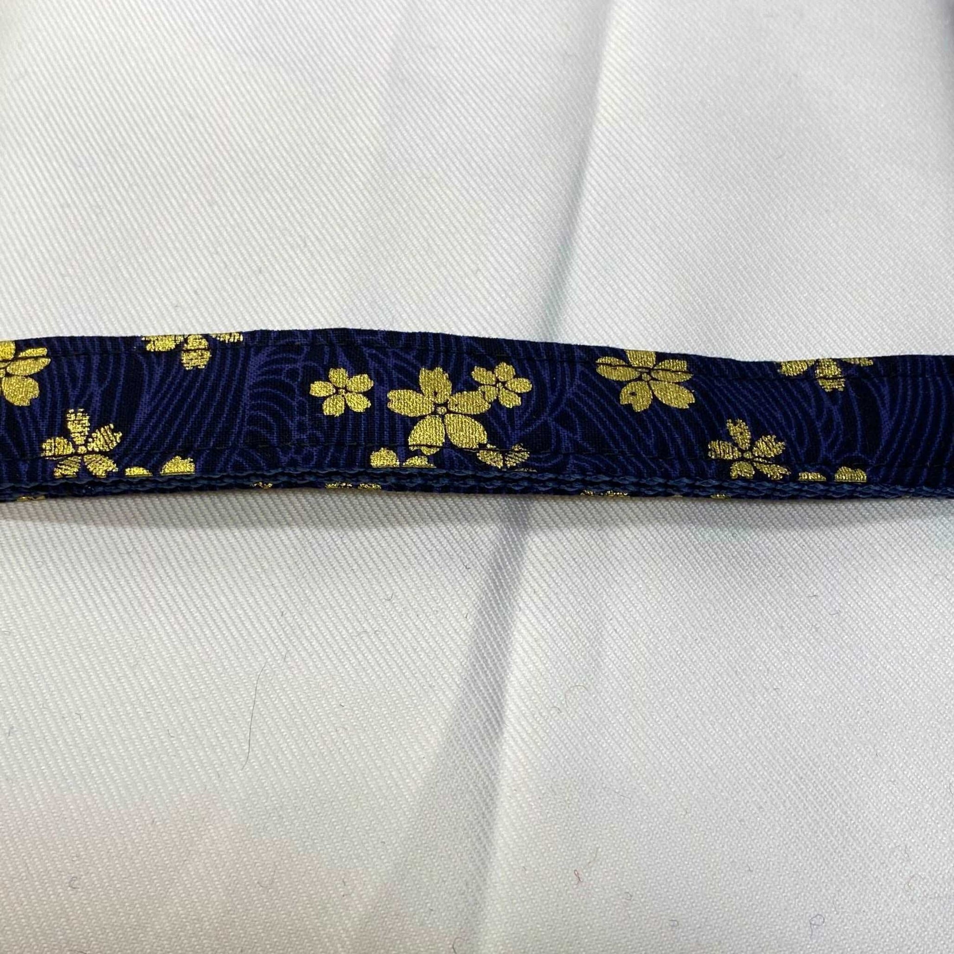 Large dog collar in Navy Blue with Gold floral design - happy-dogs-togs