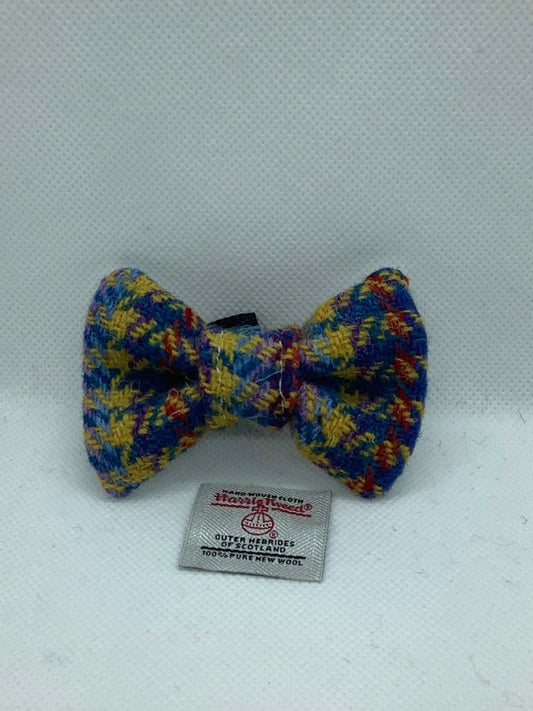 Multi Colour Houndstooth Harris Tweed Dog  bow tie - happy-dogs-togs