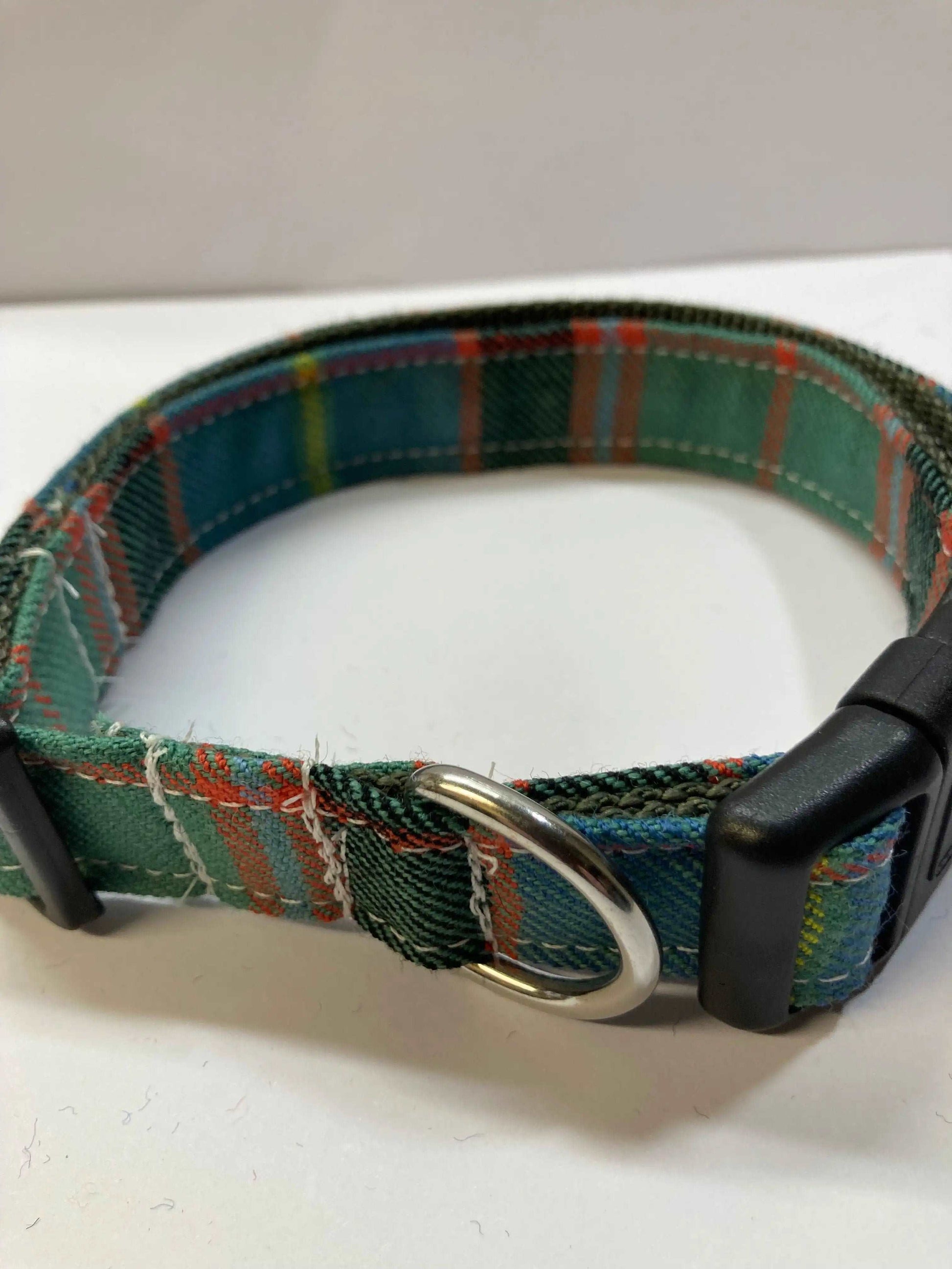 SCOTTISH  TARTAN DOG COLLAR GREEN with RED CHECK - happy-dogs-togs