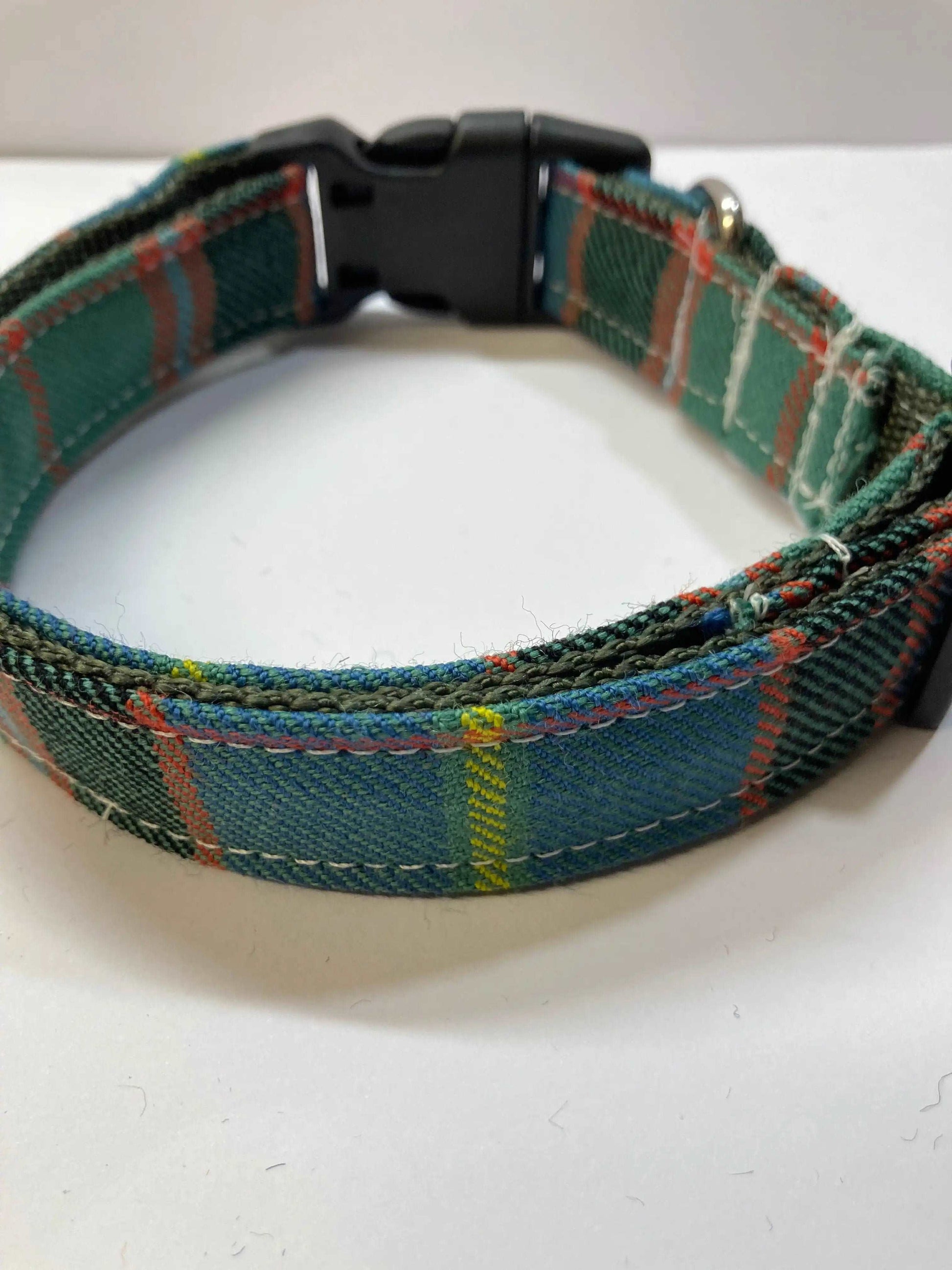 SCOTTISH  TARTAN DOG COLLAR GREEN with RED CHECK - happy-dogs-togs