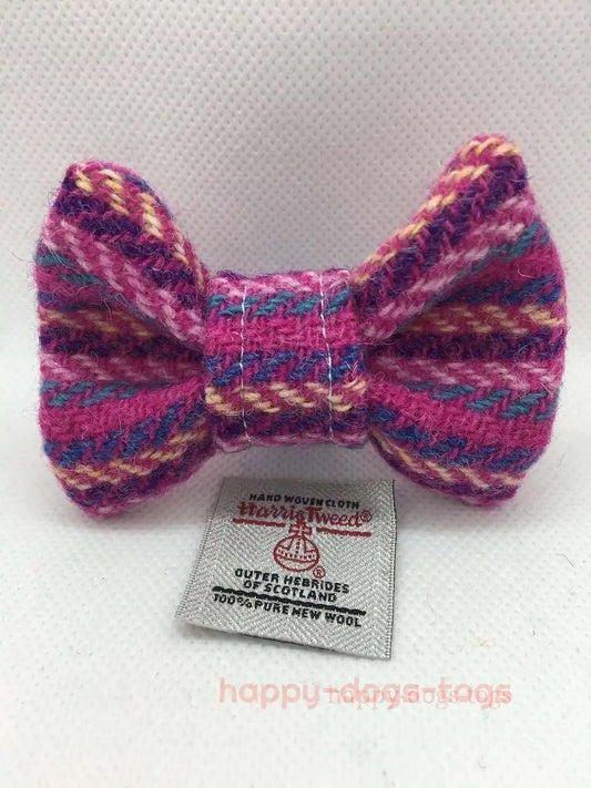 Small Harris Tweed Dog Dickie Bow Pink Multi Stripe - happy-dogs-togs