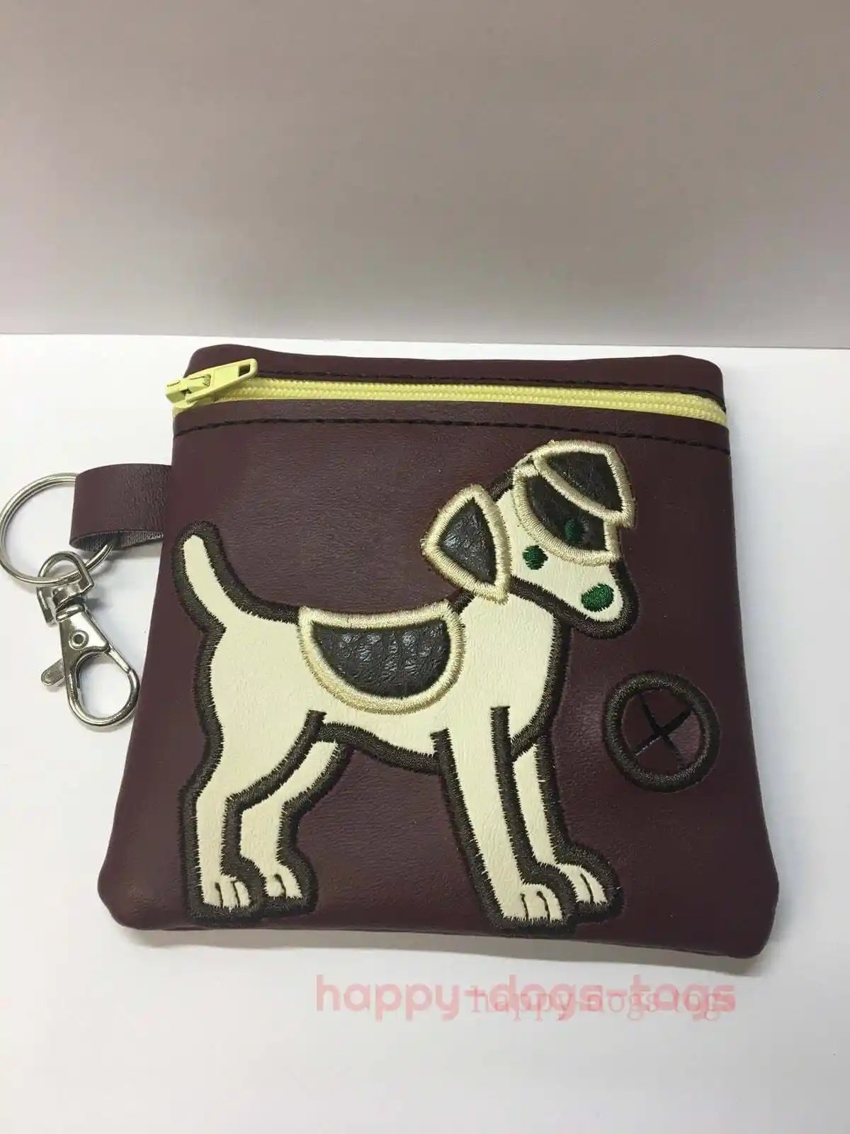 Brown Embroidered Jack Russell Dog poo bag dispenser