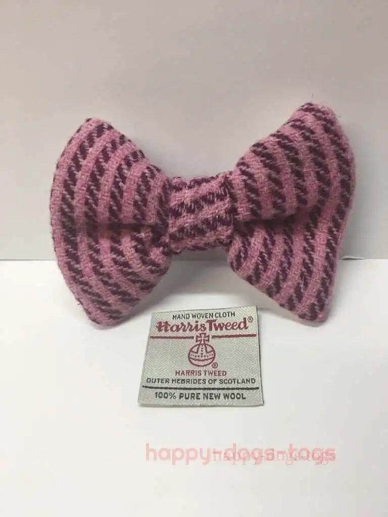 Harris Tweed  Dog Bow Tie, Pink and Burgundy stripe