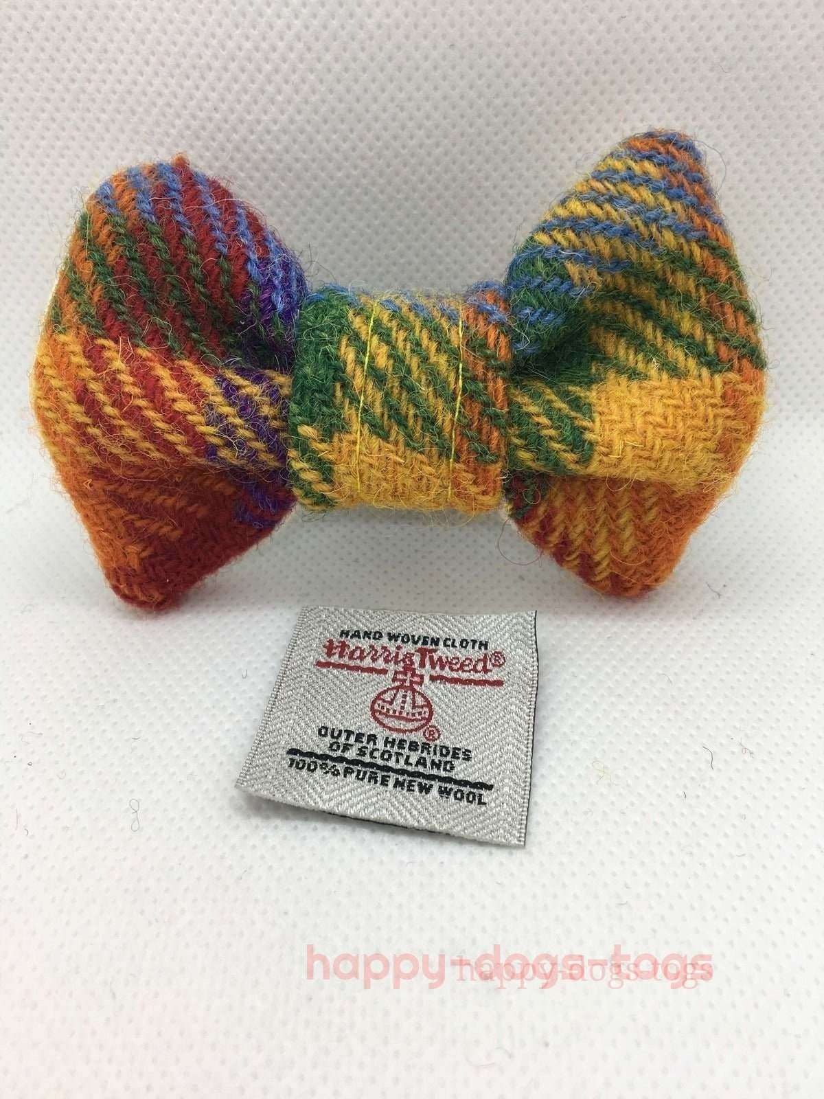 Rainbow Check Harris Tweed Dog Bow Tie, Small